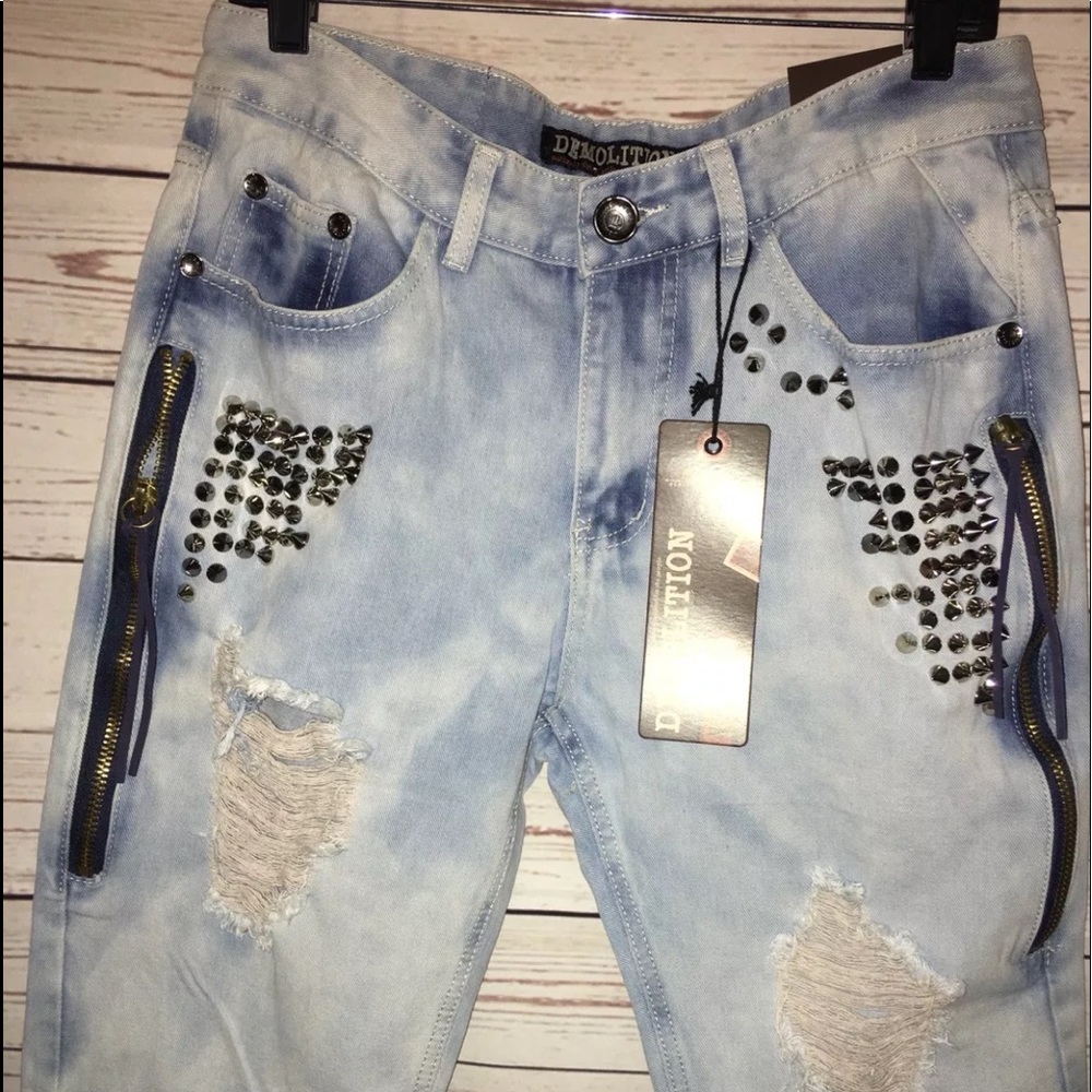 DEMOLITION Men's Distressed/Ripped Bleach Wash NWT